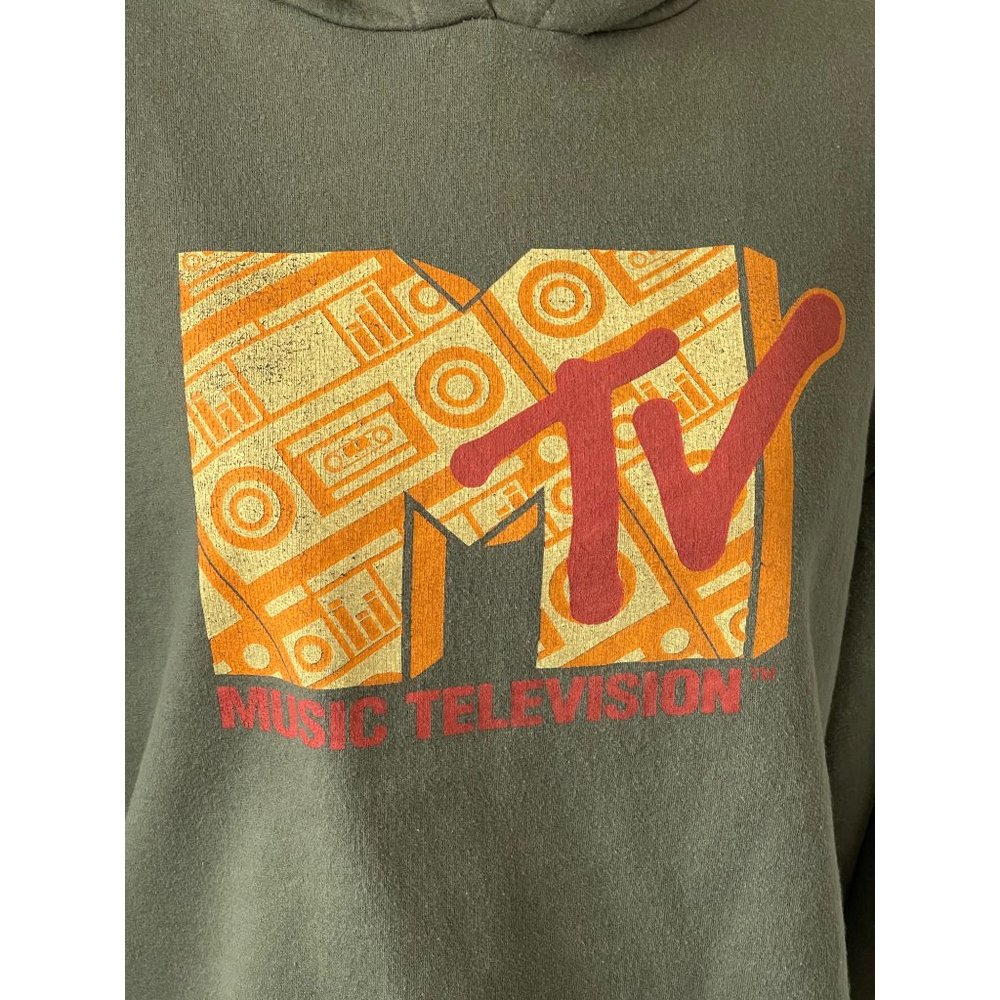 MTV Olive Green Mtv Music Television Long Sleeve Crop Hoodie - Picture 3 of 11
